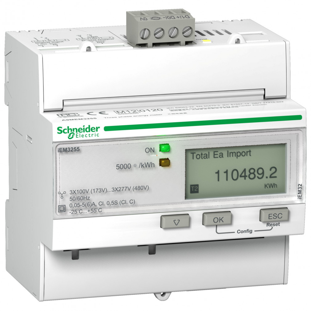 Schneider fogyasztásmérő áramváltós 3F digitális, MID hitelesített, DIN sínre, MODBUS (A9MEM3255)