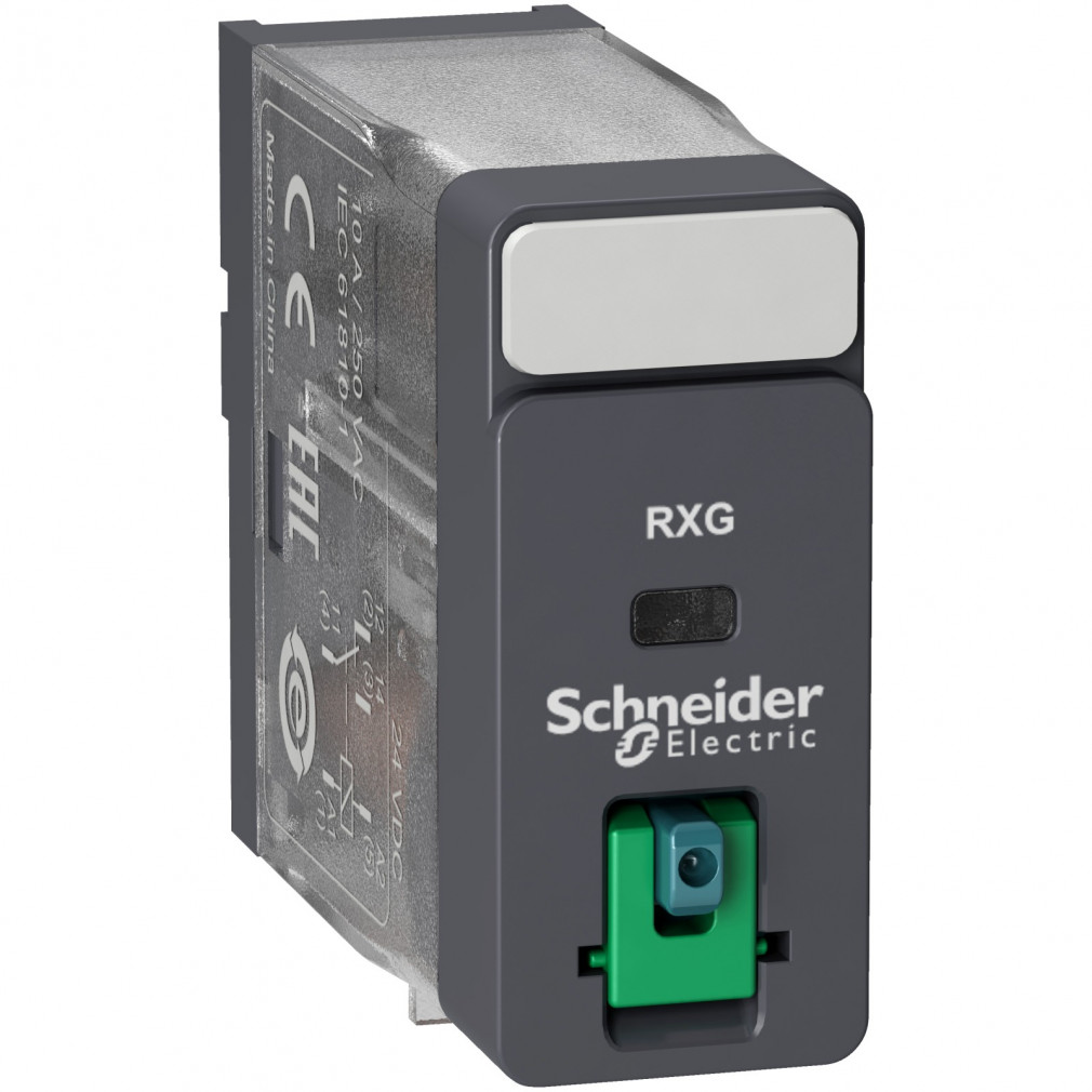 Schneider RXG interfész relé, 1CO, 10A, 24VDC, tesztgomb RXG11BD