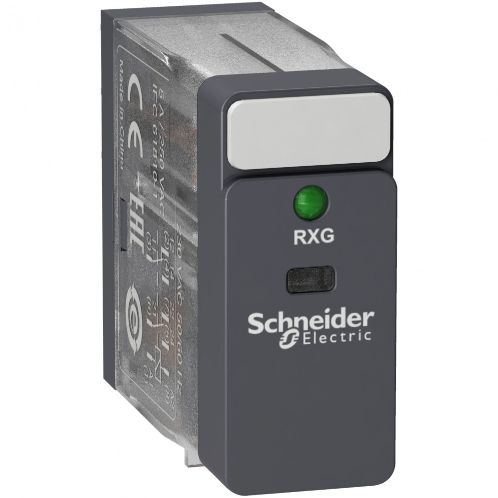 Schneider RXG interfész relé, 2CO, 5A, 230VAC, LED RXG23P7