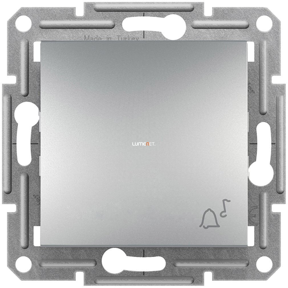 Schneider Electric Asfora süllyesztett egypólusú nyomókapcsoló fedéllel, csengőjellel, rugós bekötés, alumínium