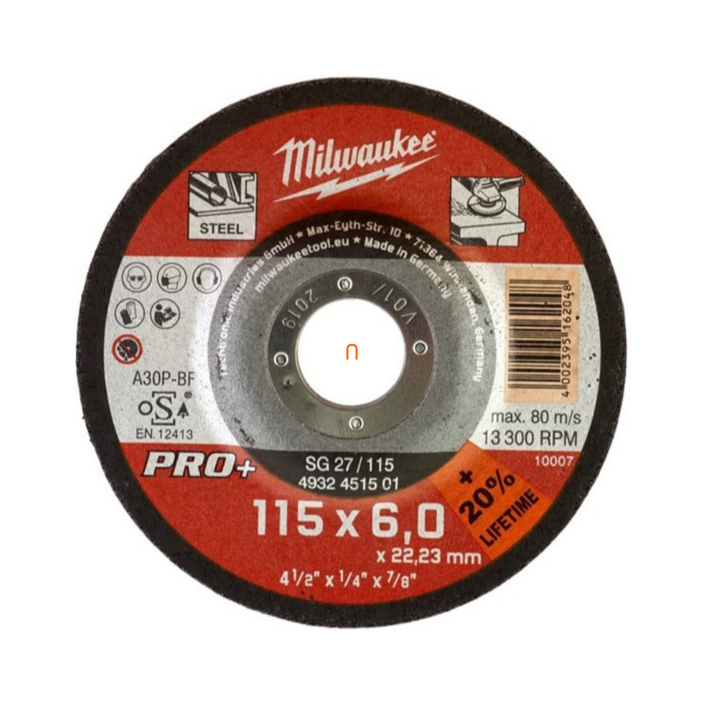 Milwaukee csiszolókorong fémhez 115x6mm hajlított SG27 PRO+ (4932451501)