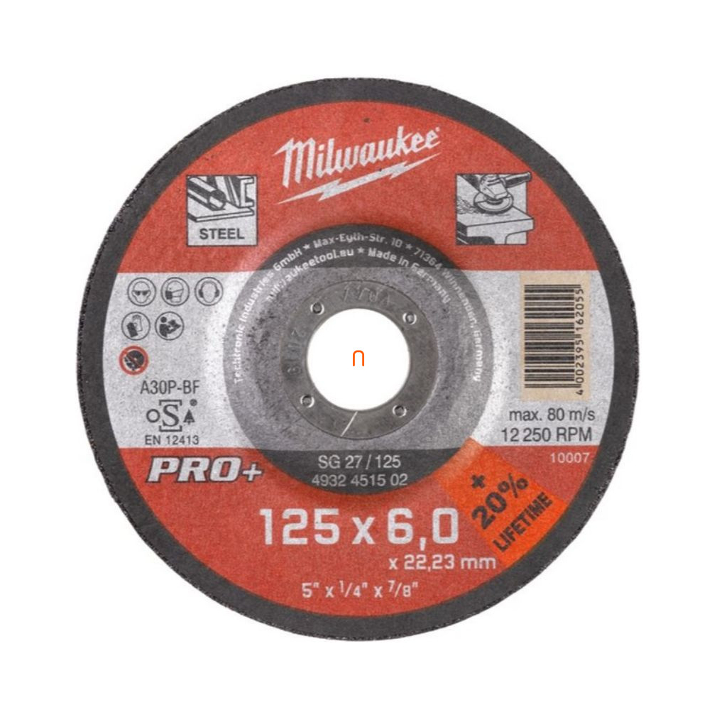 Milwaukee csiszolókorong fémhez 125x6mm hajlított SG27 PRO+ (4932451502)