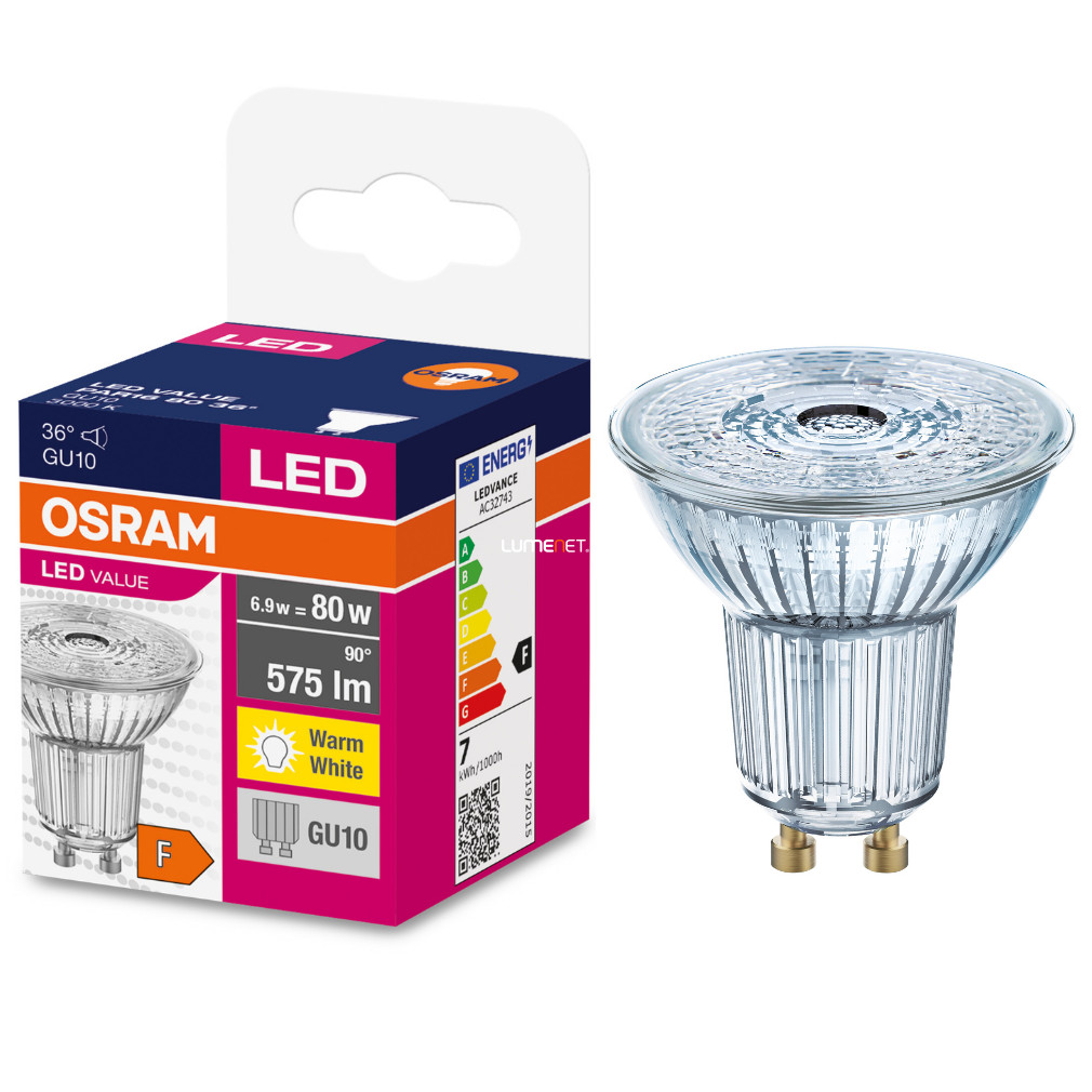 Osram GU10 LED Value 6,9W 575lm 3000K 36° - 80W izzó helyett