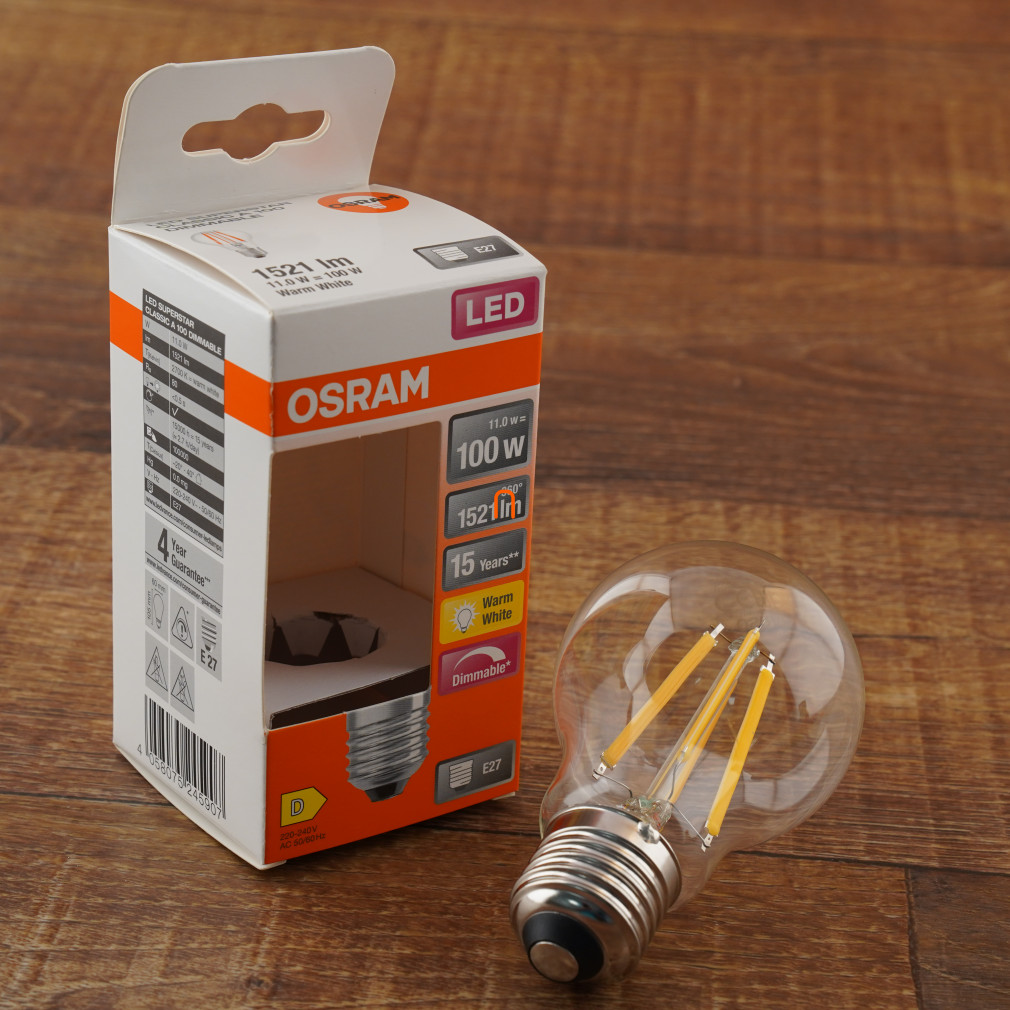 Osram E27 LED SStar 11W 1521lm 2700K melegfehér, szabályozható 320° - 100W izzó helyett