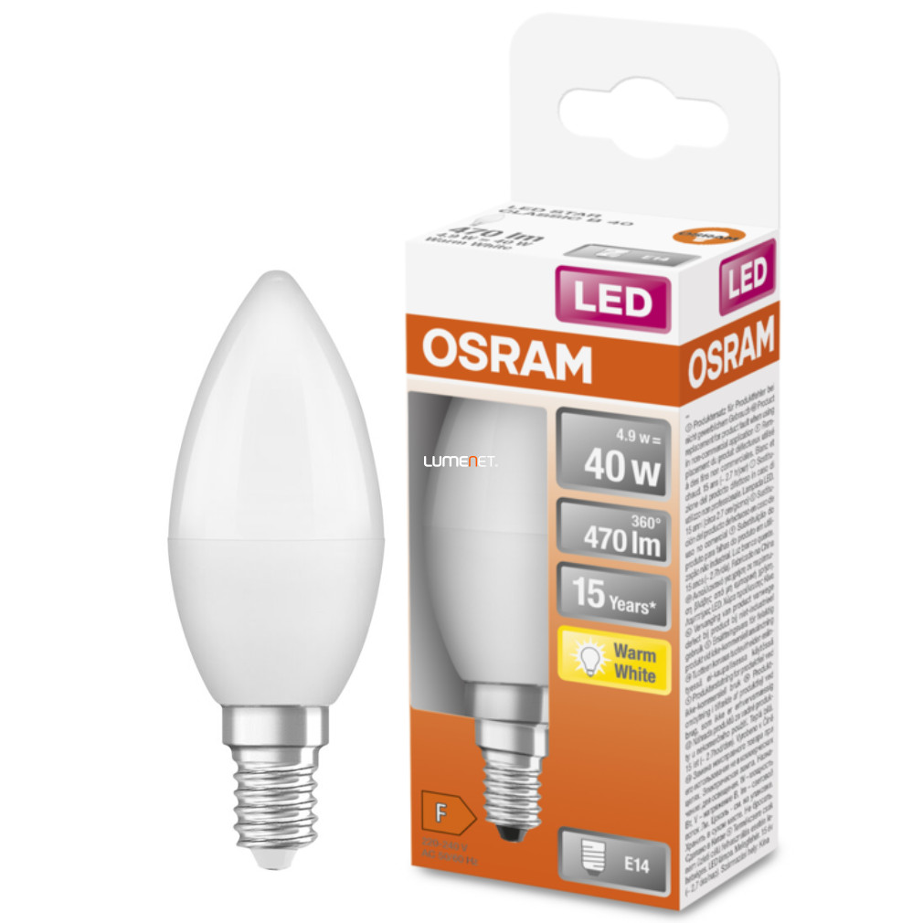 Osram E14 LED Star gyertya 4,9W 470lm 2700K melegfehér 200° - 40W izzó helyett