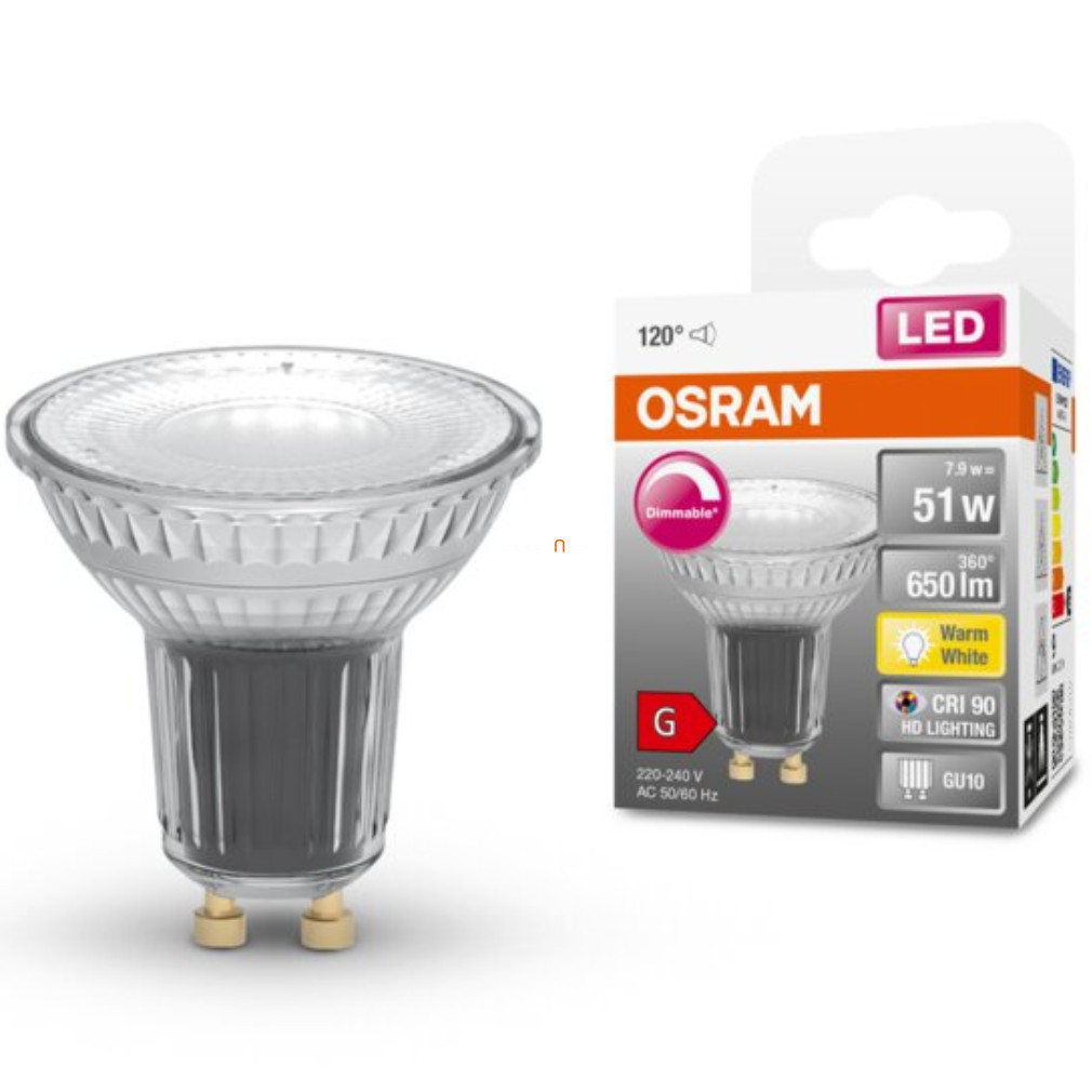 Osram GU10 LED SStar 7,9W 650lm 2700K melegfehér, szabályozható 120° - 51W izzó helyett