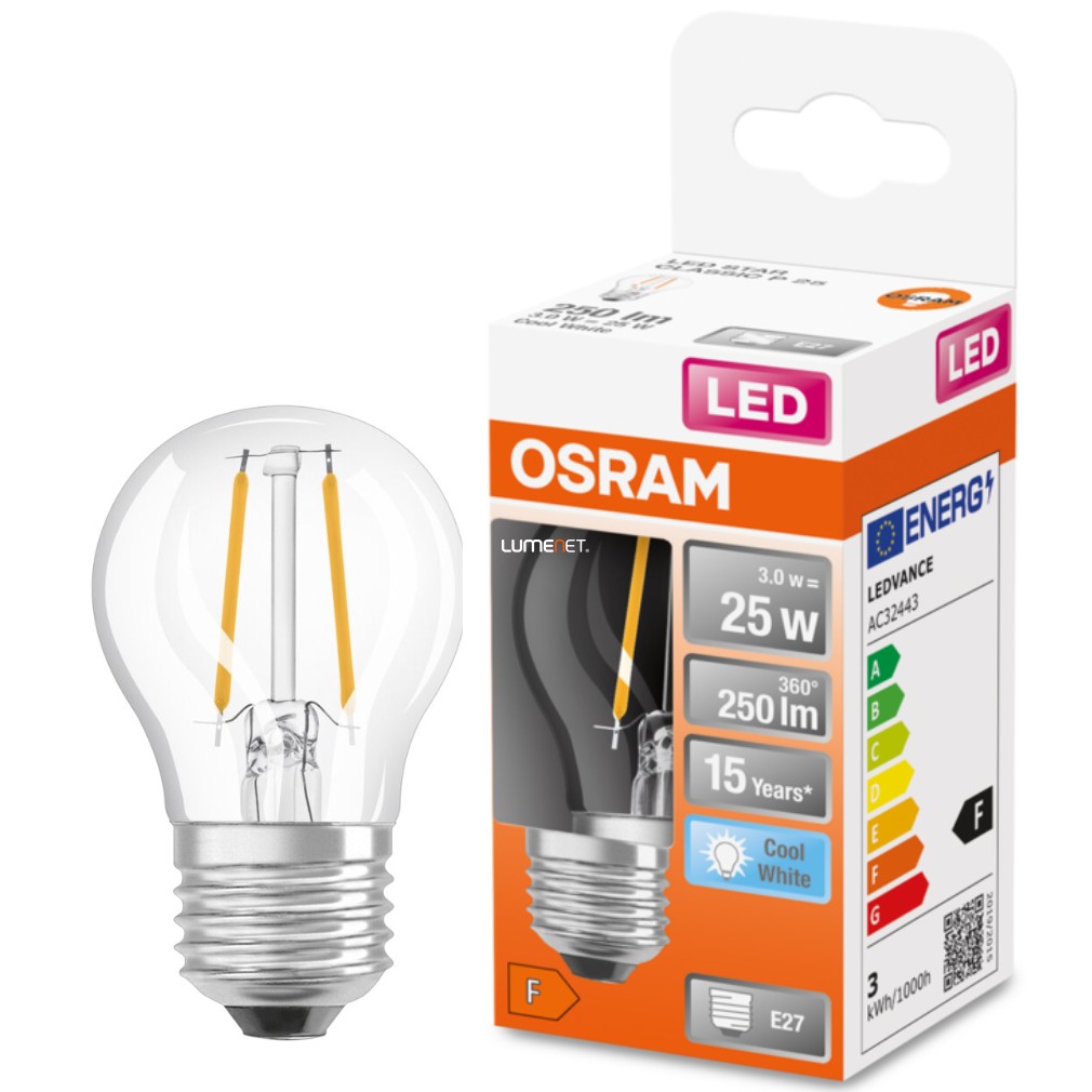 Osram E27 LED Star kisgömb 2,5W 250lm 4000K hidegfehér 300° - 25W izzó helyett