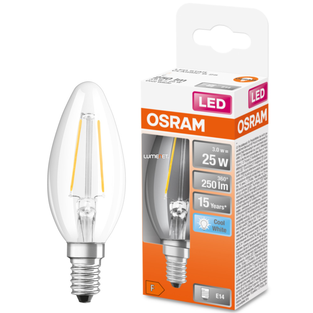 Osram E14 LED Star gyertya 2,5W 250lm 4000K hidegfehér 300° - 25W izzó helyett