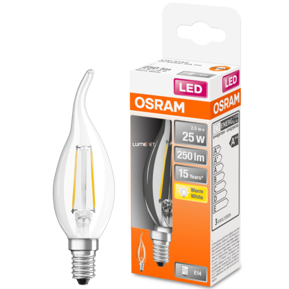 Osram E14 LED Star szélfútta 2,5W 250lm 2700K melegfehér 300° - 25W izzó helyett