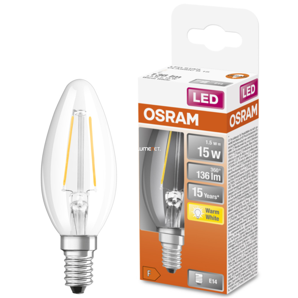 Osram E14 LED Star gyertya 1,5W 136lm 2700K melegfehér 300° - 15W izzó helyett