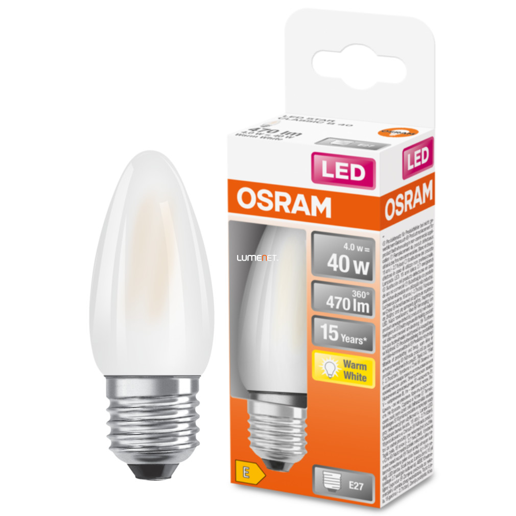 Osram E27 LED Star gyertya 4W 470lm 2700K melegfehér 300° opál - 40W izzó helyett