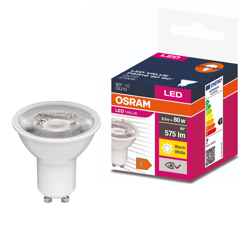 Osram GU10 LED Value 6,9W 575lm 2700K melegfehér 60° - 80W izzó helyett