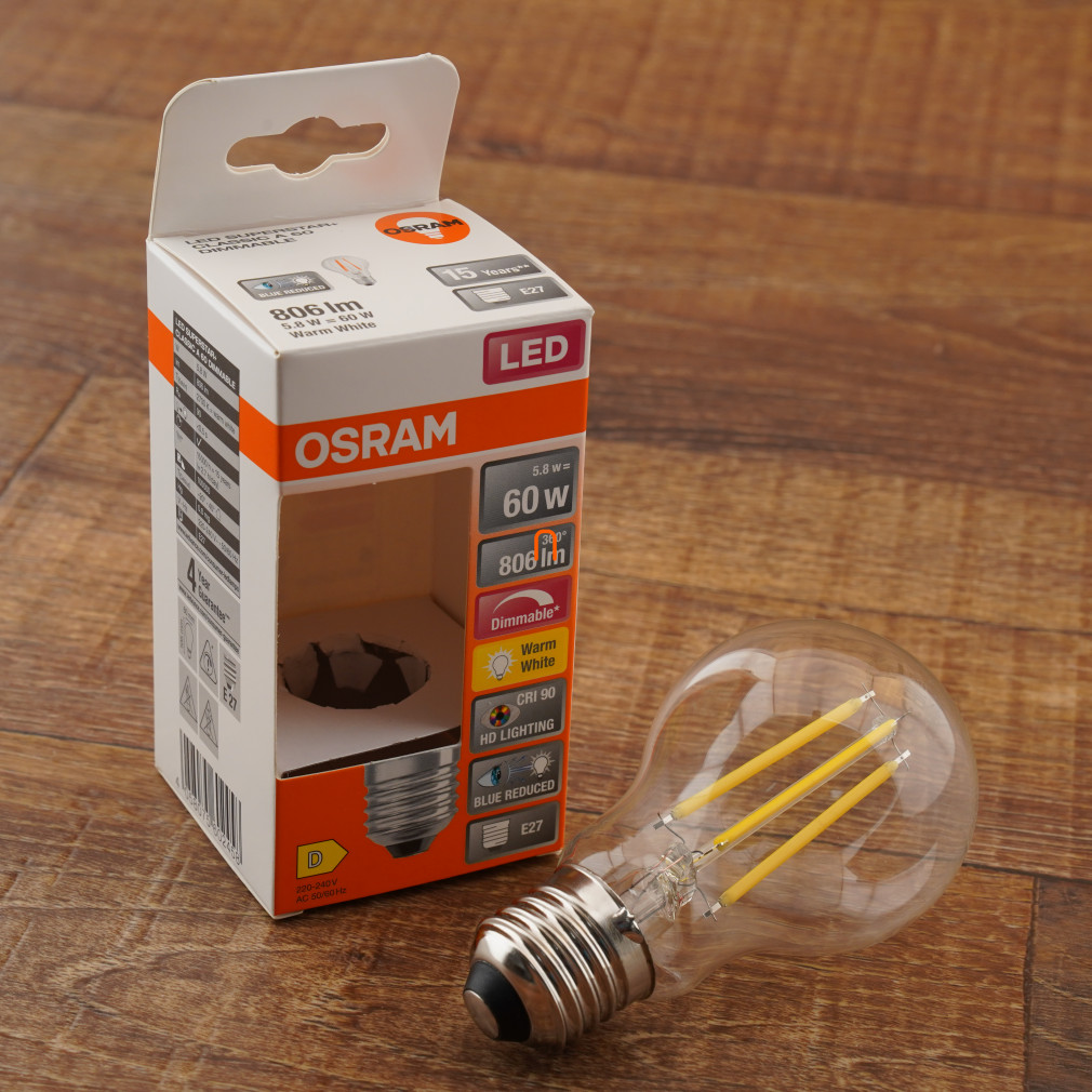 Osram E27 LED SStar+ 5,8W 806lm 2700K melegfehér, szabályozható 300° - 60W izzó helyett