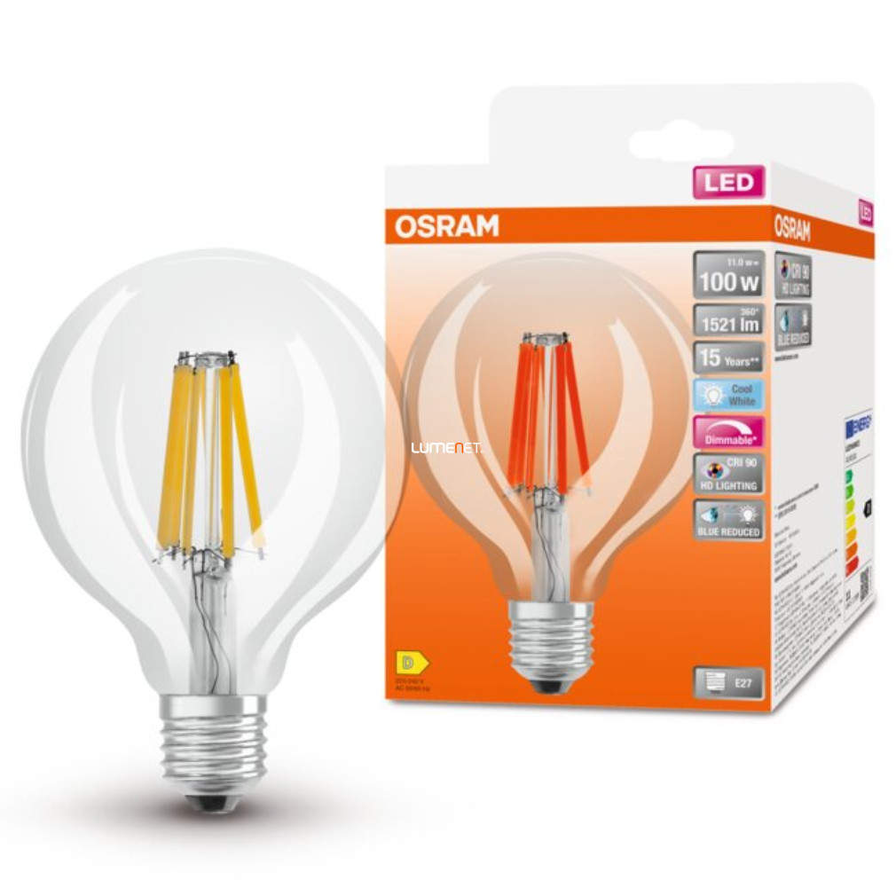 Osram E27 LED SStar+ nagygömb 11W 1521lm 4000K hidegfehér, szabályozható 300° - 100W izzó helyett