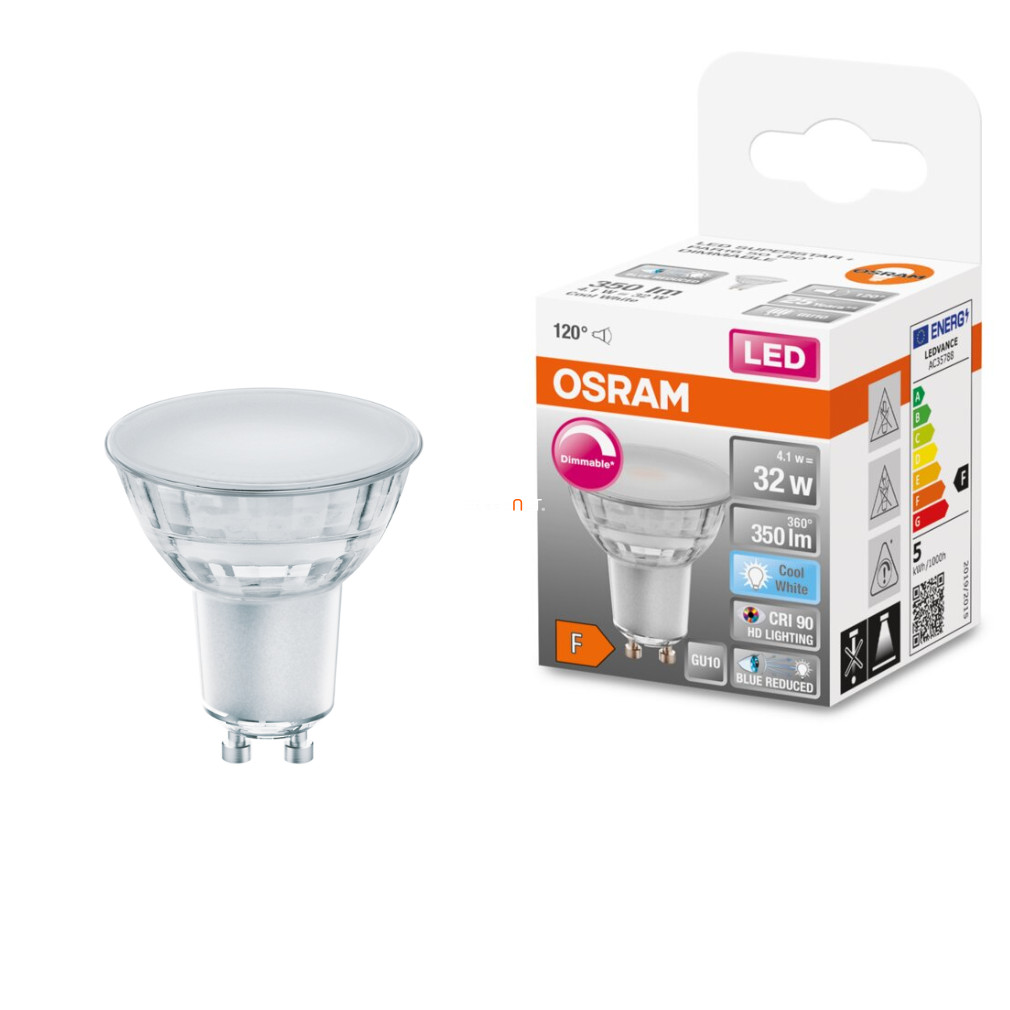 Osram GU10 LED SStar+ 4,1W 350lm 4000K hidegfehér, szabályozható 120° - 32W izzó helyett