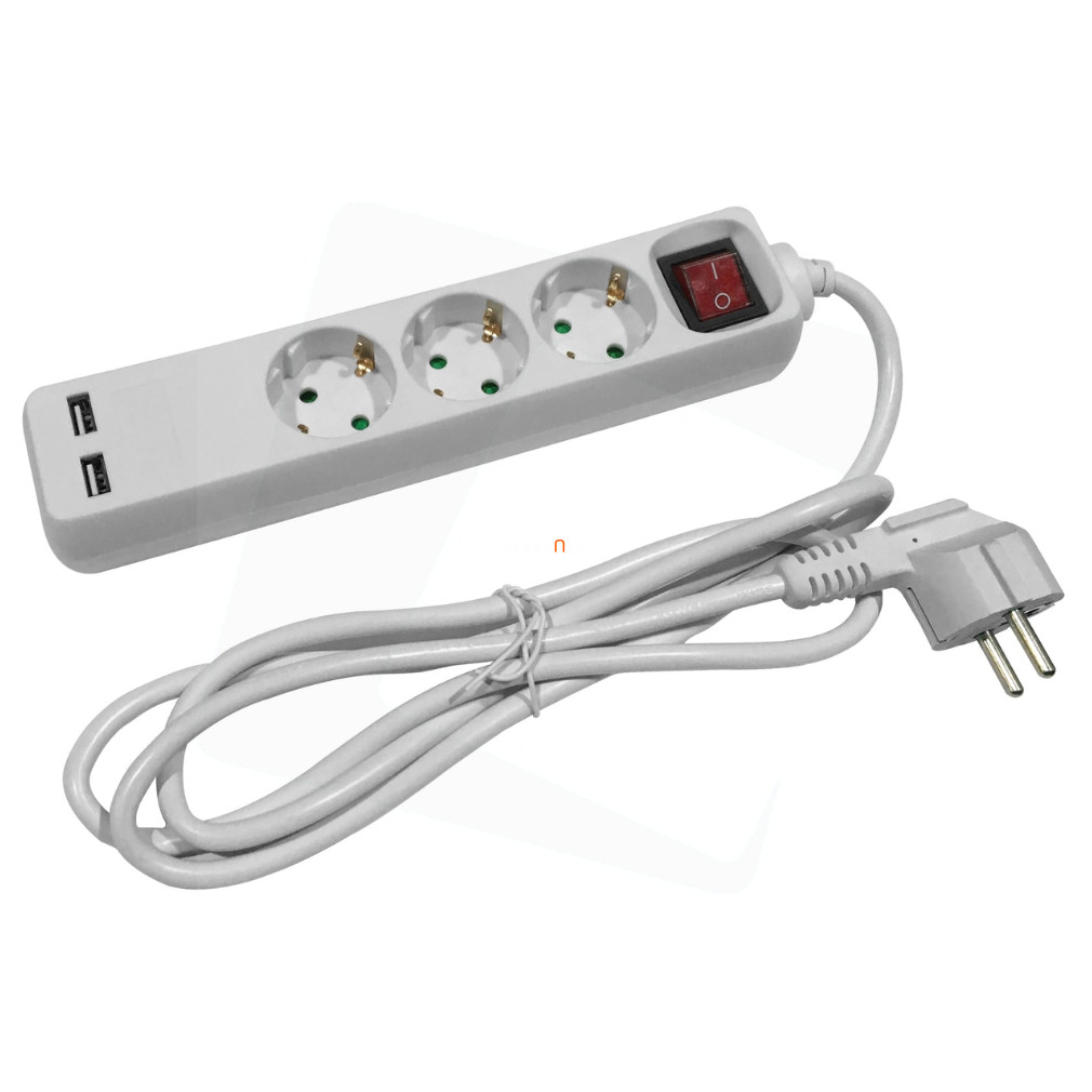 Hármas elosztó kapcsolóval 3m 2xUSB