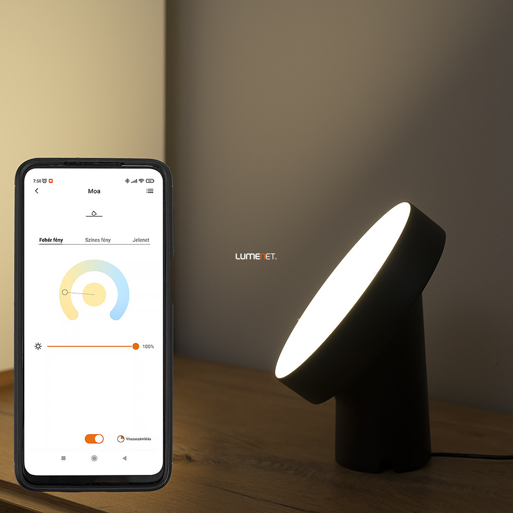 Connect Smart asztali dekorációs LED lámpa 9,5 W, hideg-melegfehér, fekete - Moa Smart Lutec 8501701012