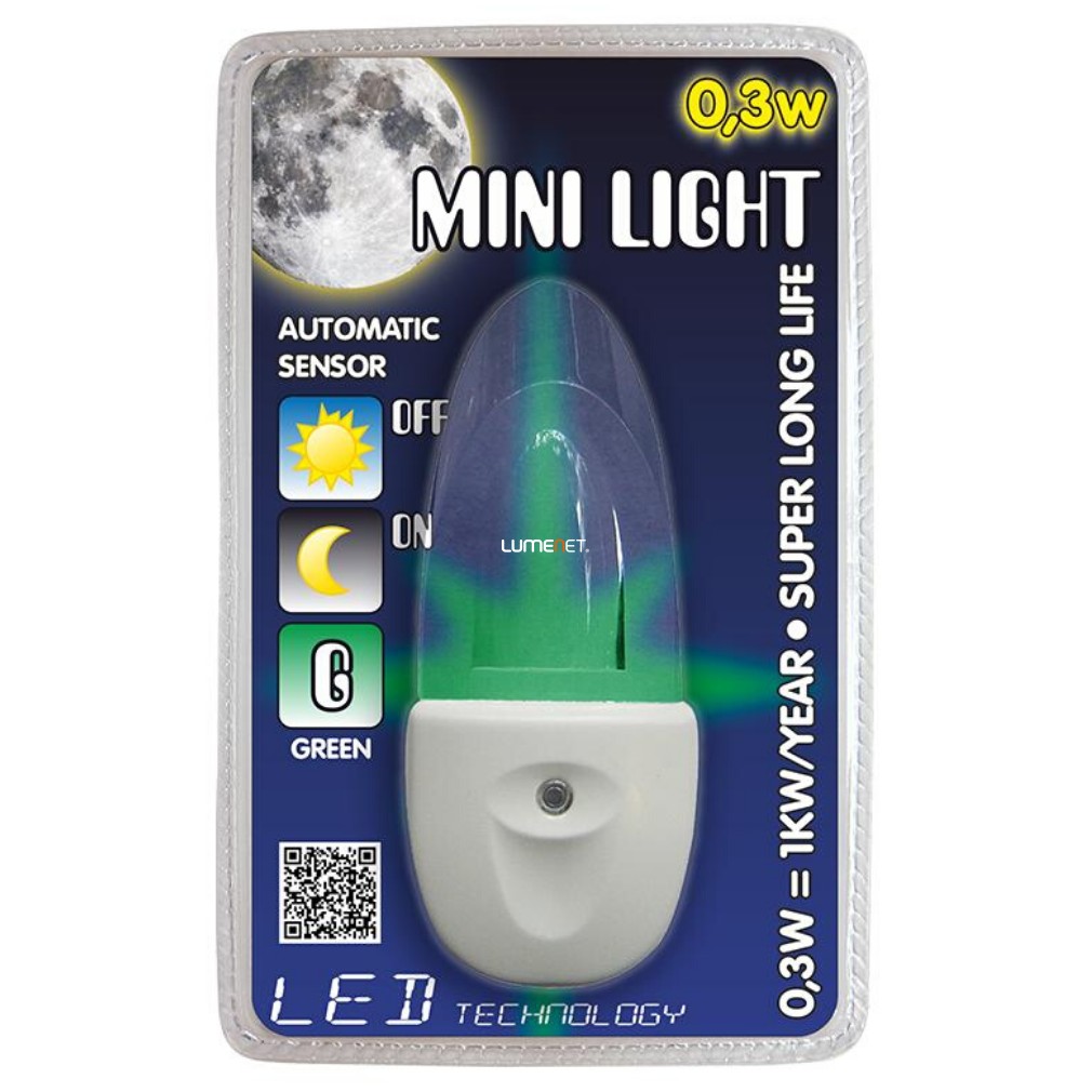 Éjszakai irányfény alkonykapcsolóval zöld, fehér - Mini Light Prezent 1612