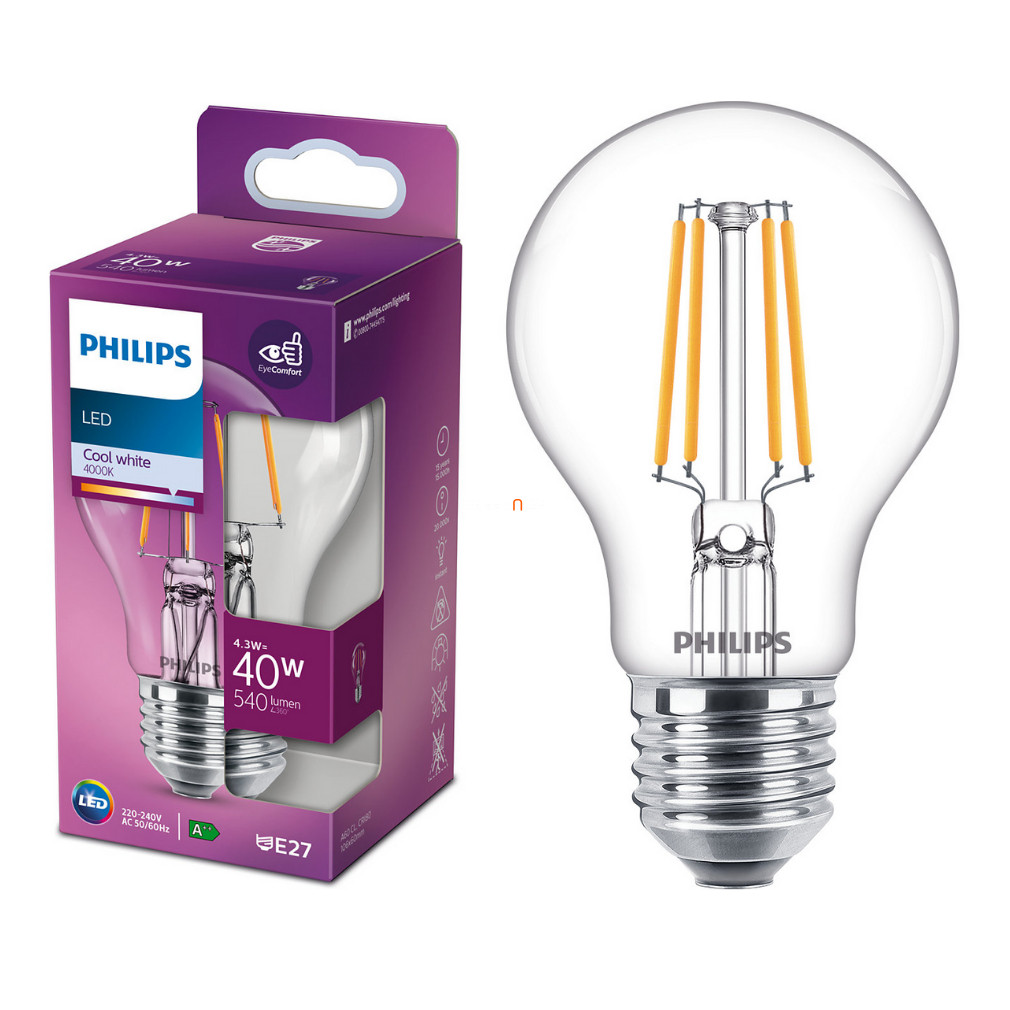 Philips E27 LED 4,3W 470lm 2700K meleg fehér - 40W izzó helyett