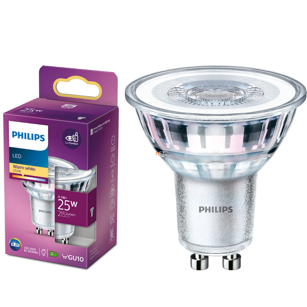 Philips GU10 LED 3,1W 215lm 2700K meleg fehér 36° - 25W izzó helyett