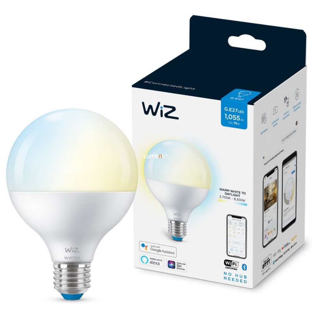 WiZ Wi-Fi G95 E27 LED 11W 1055lm CRI90 2700-6500K szabályozható - 75W izzó helyett