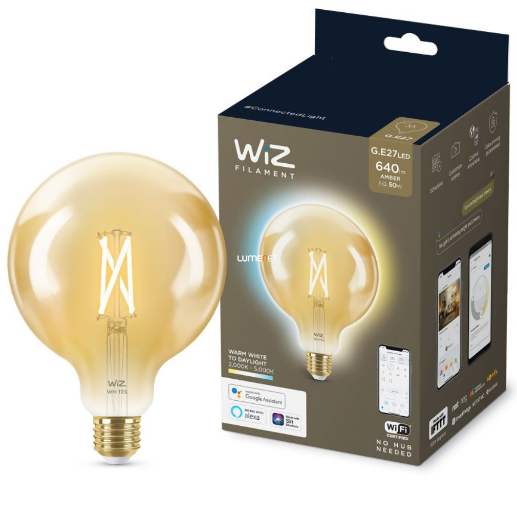 WiZ Wi-Fi G120 E27 LED 7W 640lm CRI90 2000-5000K szabályozható - 50W izzó helyett