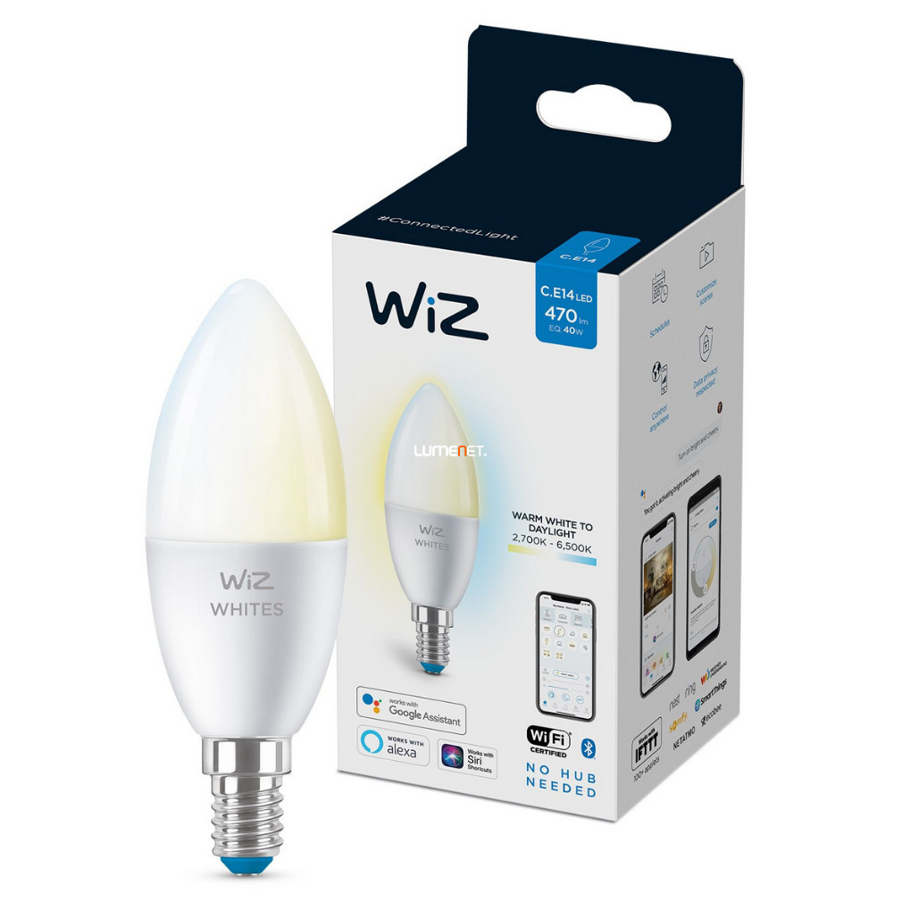 WiZ Wi-Fi C37 E14 LED 4,9W 470lm CRI90 2700-6500K szabályozható - 40W izzó helyett