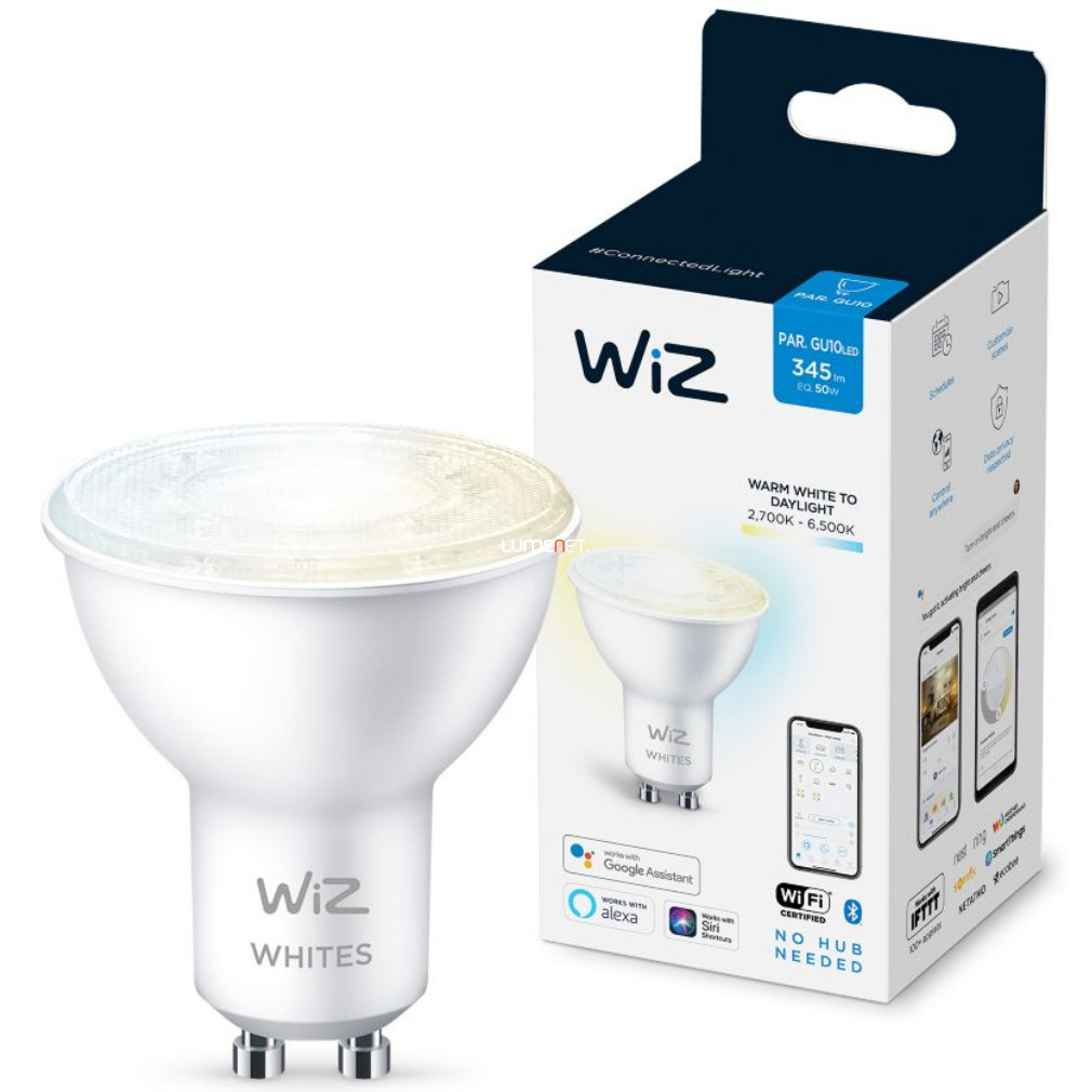 WiZ Wi-Fi GU10 LED 4,9W 345lm CRI90 2700-6500K szabályozható 36° - 50W izzó helyett