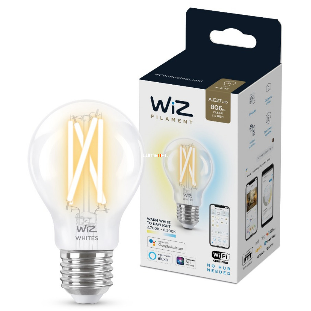 WiZ Wi-Fi A60 E27 LED 7W 806lm CRI90 2700-6500K szabályozható - 60W izzó helyett