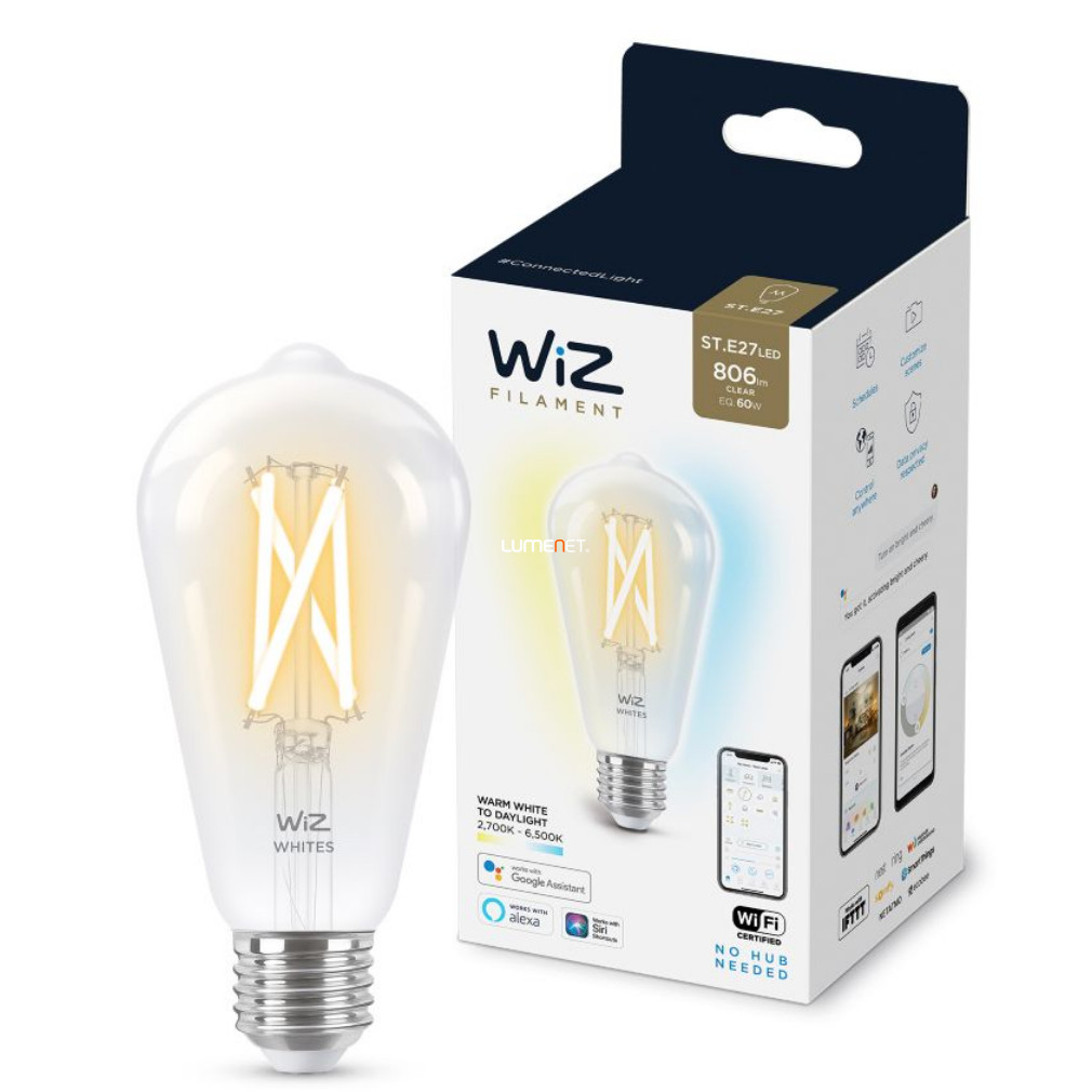 WiZ Wi-Fi ST64 E27 LED 7W 806lm CRI90 2700-6500K szabályozható - 60W izzó helyett