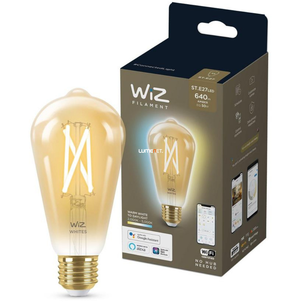 WiZ Wi-Fi ST64 E27 LED 6,7W 640lm CRI90 2000-5000K szabályozható - 50W izzó helyett