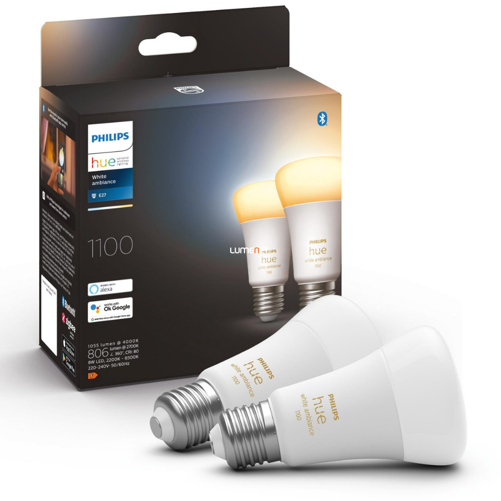 Philips Hue White Ambiance 8W E27 LED fényforrás 2db/csomag