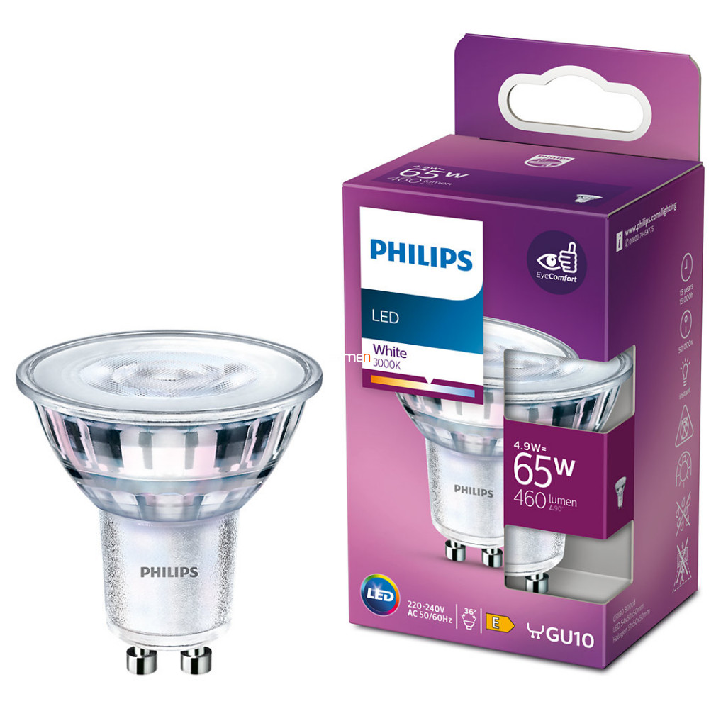 Philips GU10 LED 4,9W 460lm 3000 K 36° - 65W izzó helyett