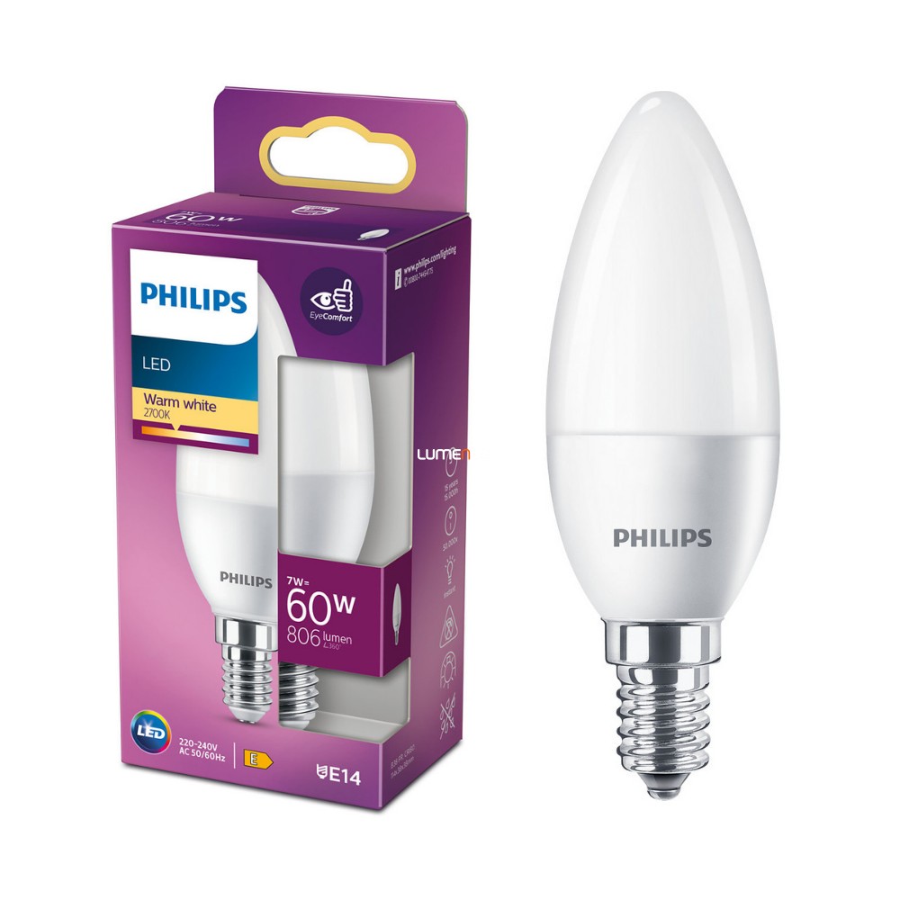 Philips E14 LED gyertya 7W 806lm 2700K meleg fehér - 60W izzó helyett