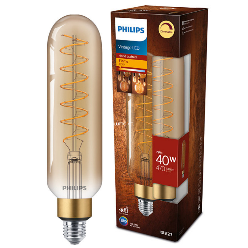 Philips E27 Vintage-Gold LED 7W 470lm 1800K melegfehér, szabályozható, T65 - 40W izzó helyett