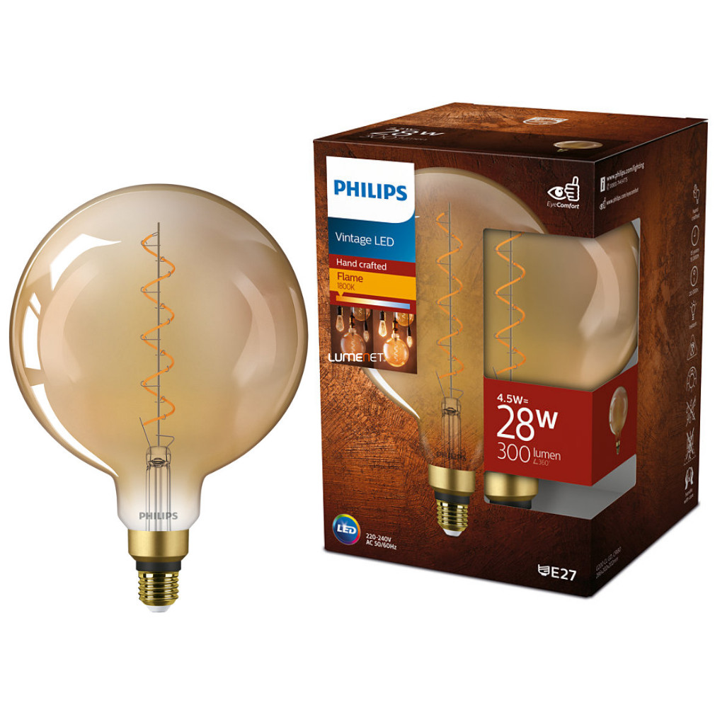 Philips E27 Vintage LED 4,5W 300lm 1800K meleg fehér D200mm - 28W izzó helyett