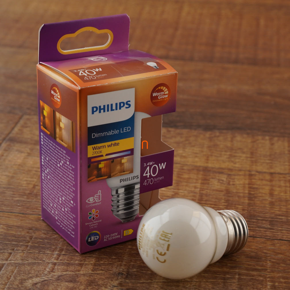 Philips E27 LED kisgömb opál 3,4W 470lm extra melegfehér - 40W izzó helyett (Calssic WarmGlow)