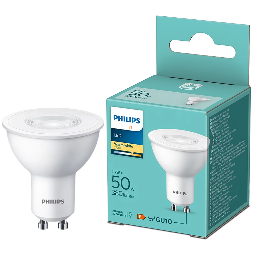 Philips GU10 LED 4,7W 380lm 2700K melegfehér - 50W izzó helyett