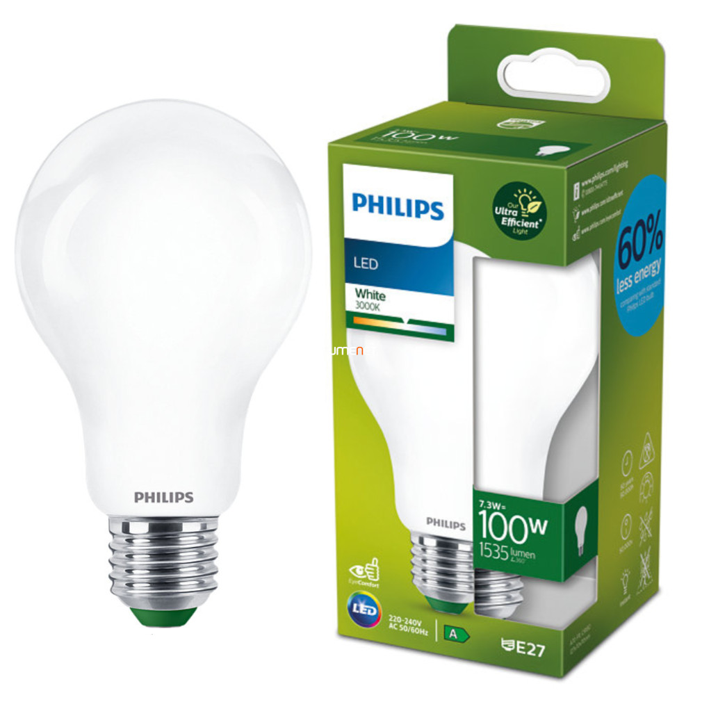 Philips E27 LED ultrahatékony 7,3W 1535lm 3000K melegfehér - 100W izzóhelyett