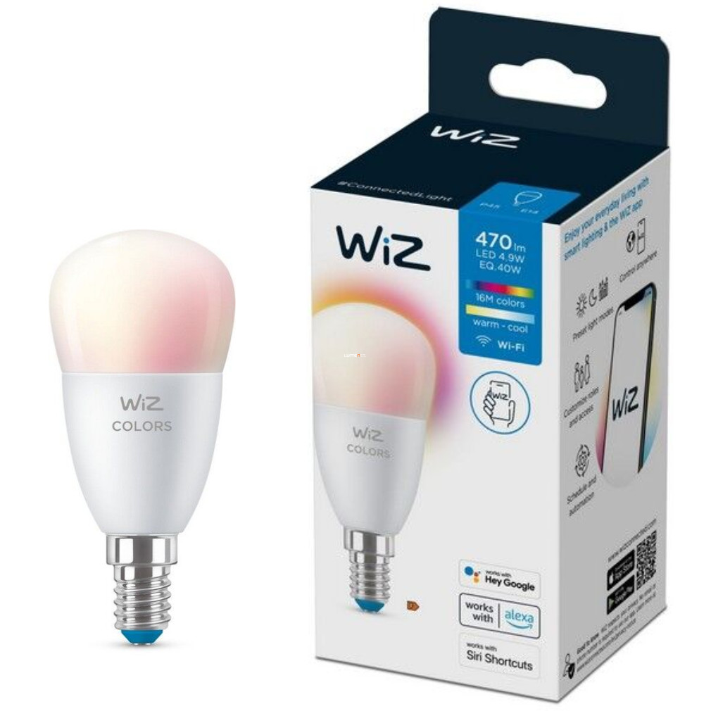 WiZ okos E14 LED, csepp forma, 2200-6500 K, 40 W izzó helyett (RGBW)