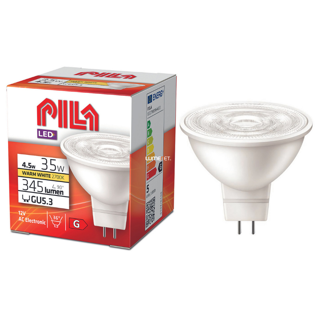 PILA GU5.3 LED 4,5W 345lm melegfehér 36° - 35W izzó helyett