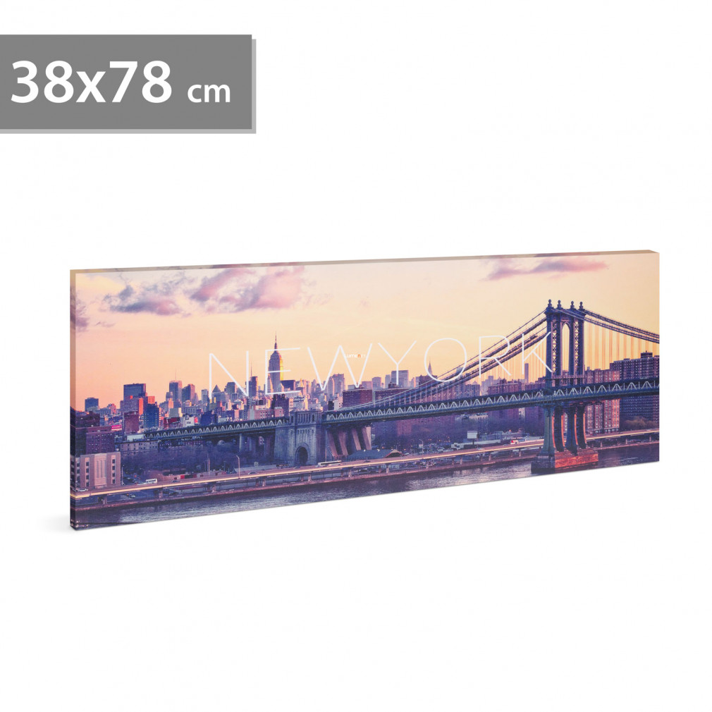 LED-es fali hangulatkép - "New York" -  2 x AA, 38 x 78 cm